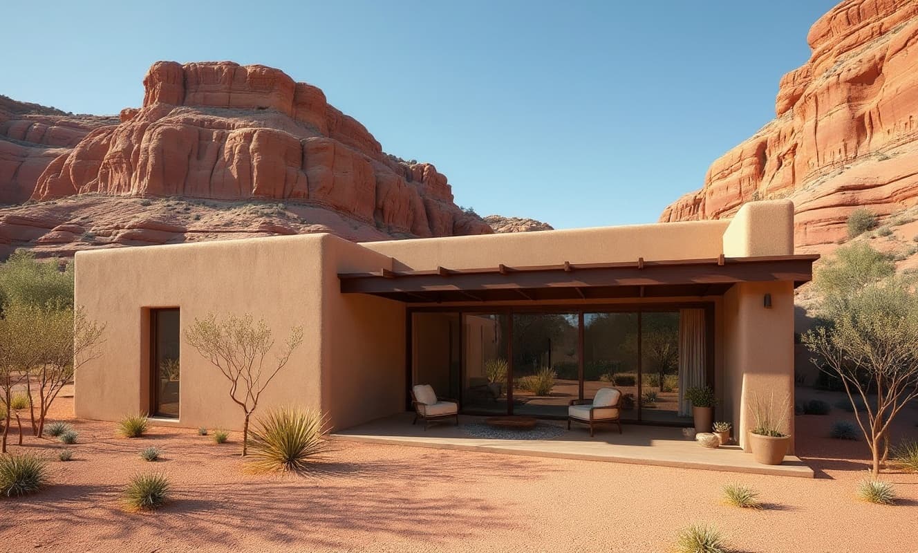 Desert adobe compound — Three-quarter view