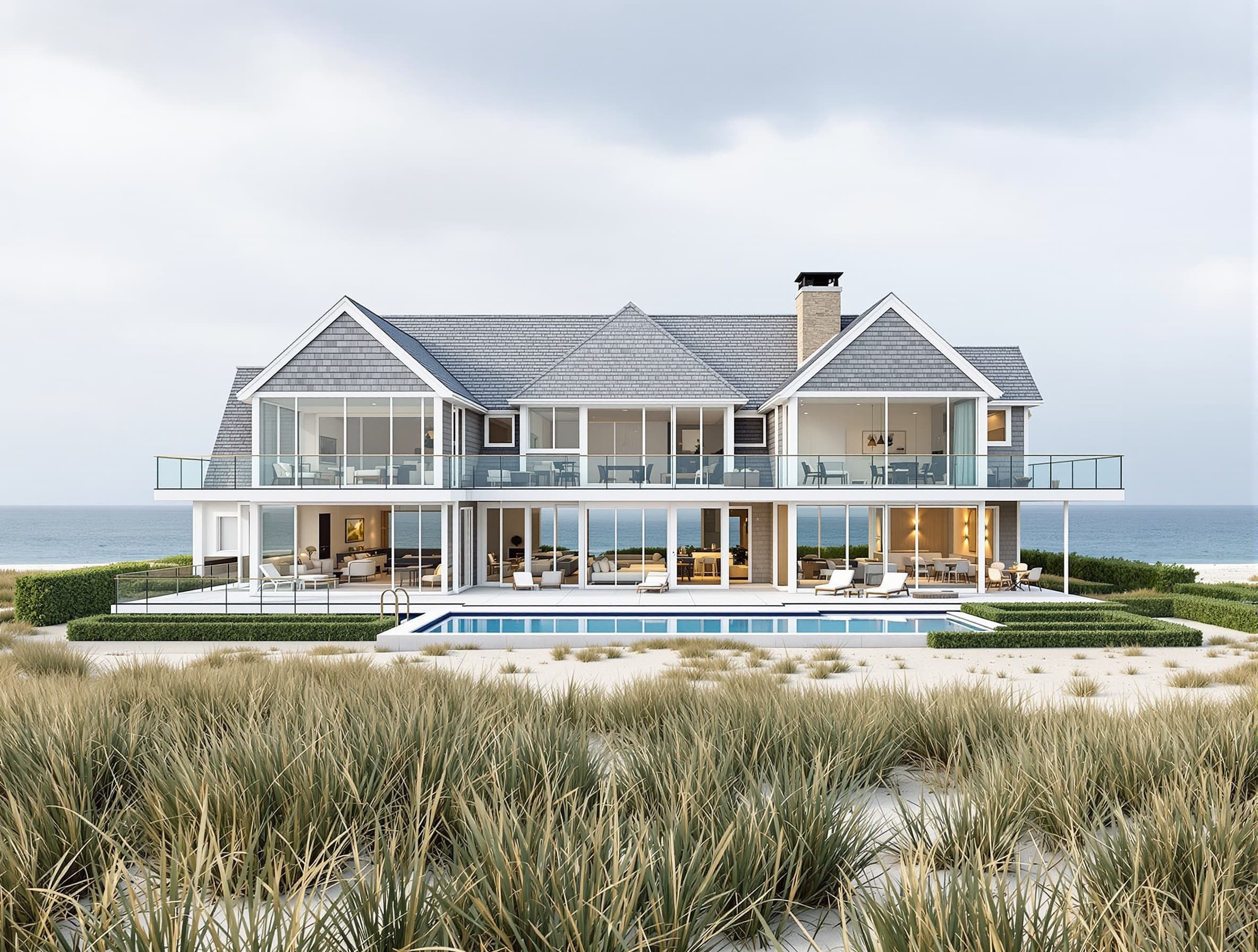 Hamptons oceanfront house — Front elevation